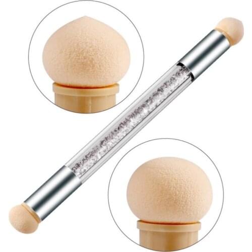 Double Head Rhinestone Nail Art Sponge Brush Gel Polish Gradient Painting Dotting Shading 2 Way Dual Tool Set 4 Replace Sponge