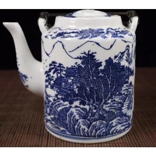 Jingdezhen Porcelain Blue And White Porcelain Mountain River Landscape Pattern Teapot Water Pot Porcelain Teapot Home Decoration