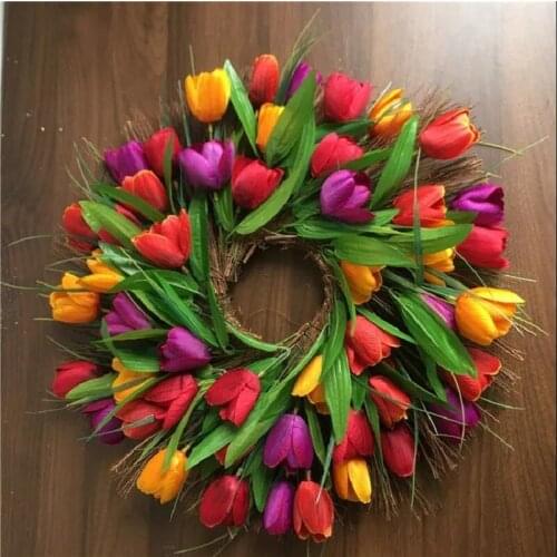 Simulation Wreath Wreath Door Hanging Home Decoration Wreath Activity Scene Layout Rattan 45cm Tulip Wreath