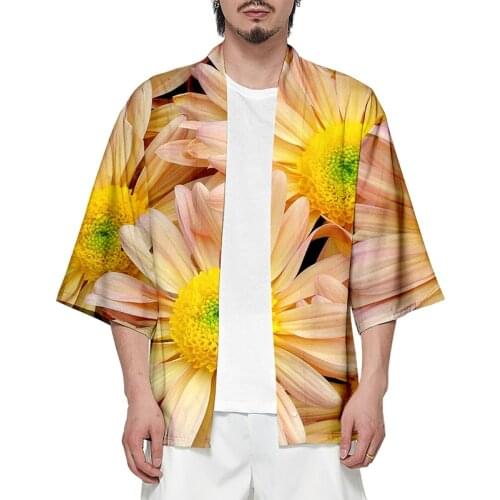 Colorful Flowers 3d Print Kimono Shirt Fashion Hip Hop Men Seven Point Sleeve Tops Casual Unisex Cardigan Jackets Streetwear 4XL