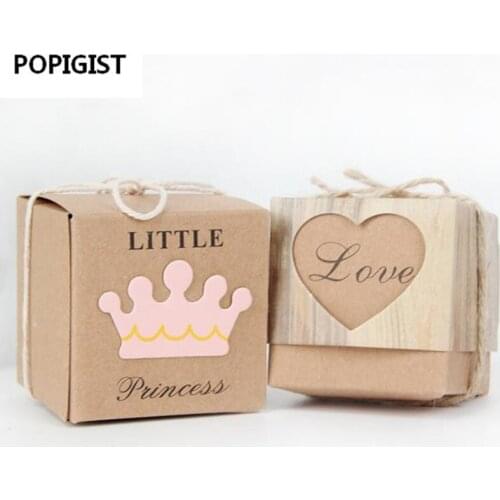 Heart Candy Box Vintage Wedding Gifts For Guests Kraft Boxes With Rustic Burlap Twine Decoration Wedding Favors 50pcs