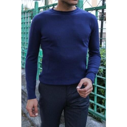 Circle Collar Navy Blue Sweater