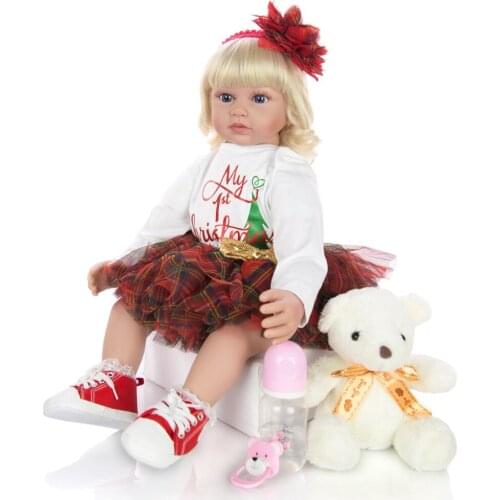 Fashion Reborn Baby Doll 60 CM adroable bebe Reborn Boneca Dolls Silicone Vinyl Doll With gold hair Realistic Toys