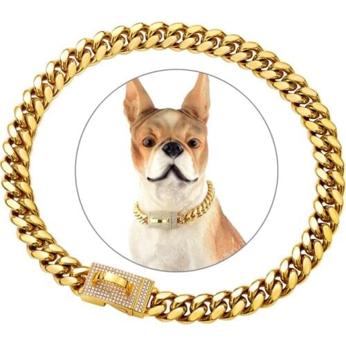 Metal Dog Training Choke Chain Collars for Small Large Dogs Pitbull Bulldog Stainless Dog Slip P Chain with Rhinestone Lock