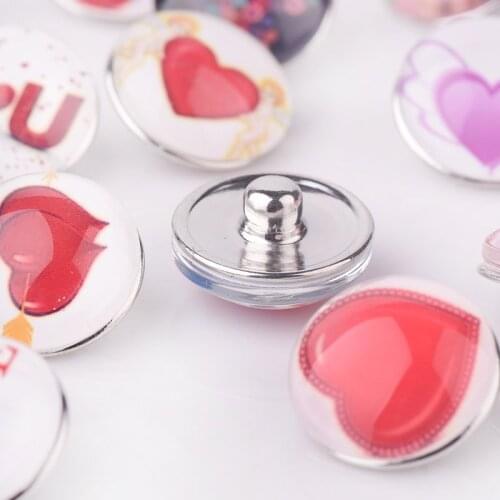 Mix Sweet Heart Snap Buttons Jewelry Big 18mm Charm Snap Button For Fashion DIY Jewelry Glass High Quality 10pcs Button