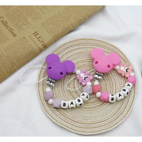 Cute-idea Personalized DIY Babys Name Handmade Pacifier Clips BPA Free Food Grade bear Silicone Beads Baby Teether Chain Toy