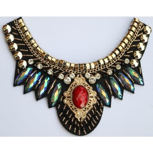 Fashion Handmade 3d flower rhinestone beaded patches for clothing DIY sew on patch embroidered applique collar Parches