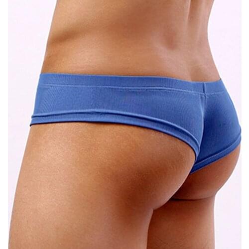 Mens Panties Underwear Breathable Sports Sexy Convex Ice Silk Exposed Half Hips Low Waist Male Small Boxer Thread Pouch Bikini