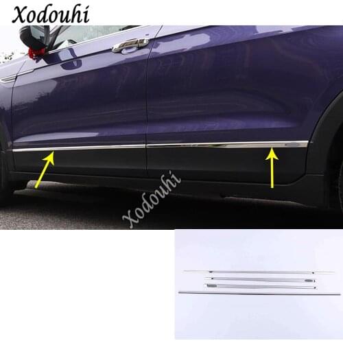 For Volkswagen VW T-cross Tcross 2018 2019 2020 Car Side Door Trim Strip Molding Stream Lamp Panel Bumper Body Moulding 4pcs