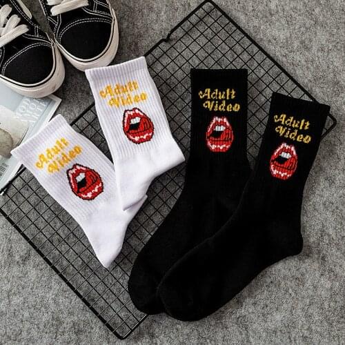 Socks Men Women Unisex Harajuku Hip Hop Socks Streetwear Black White Big Tongue Skateboard Sporty Cotton Socks Short Wholesale