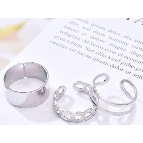 New Trend Party Accessories Ring Personality Three Finger Conjoined Chain Open Ring Suit Hip Hop Punk Ring Men Women Jewelry