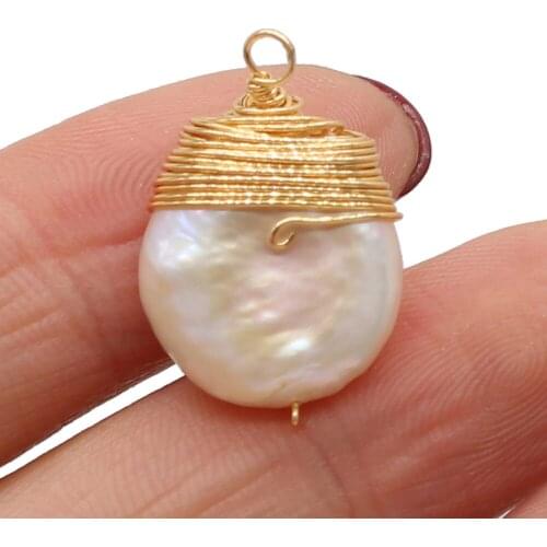 Charm Natural Freshwater Pearl Hand-wound Copper Wire Pendant Charms for Jewelry Making DIY Necklace Earrings Accessories Gifts