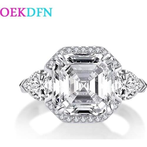 OEKDFN Real 925 Sterling Silver Asscher Cut Greated Moissanite Diamonds Gemstone Wedding Engagement White Gold Ring Fine Jewelry