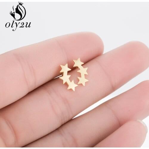 Oly2u 2018 New Fashion Gold 3 Star Men Teens Studs Earrings for Women Party Gifts Cute Elegant Ear Studs ED027