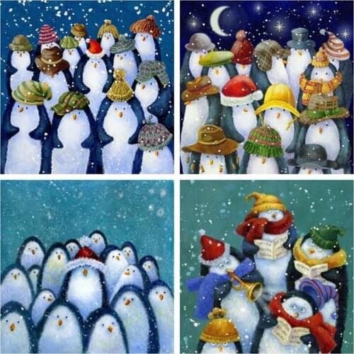 PDMDOG Diamond Painting Penguin Wall Art 5D DIY Diamond Mosaic Animal Cross Stitch Picture Rhinestones Snow Bead Embroidery