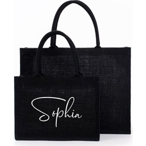 Personalized Bridesmaid Large Beach Bag Burlap Shopping Bags Bridesmaid Bags Gift Bags Beach Tote Bag with Name Groceries Bag