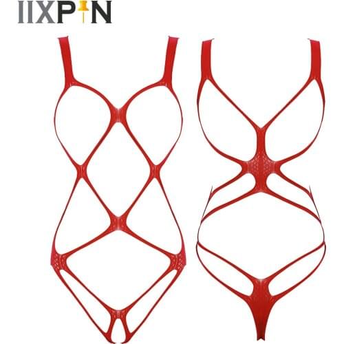 Sexy Hot Erotic Fishnet Honeycomb Hollow Out Bodystocking Bodysuit Lingerie See-through Stretchy Bodysuit Wetlook Nightwear