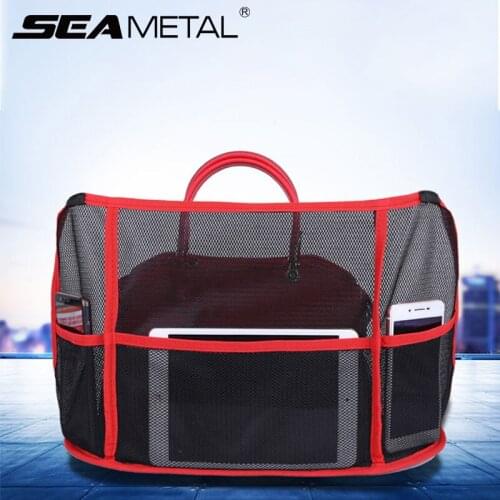 Car Seat Back Hanging Bag Interior Polyester Auto Mesh Net Universal Seat Middle Organizer for Food Drink Ipad Phone Holder Case