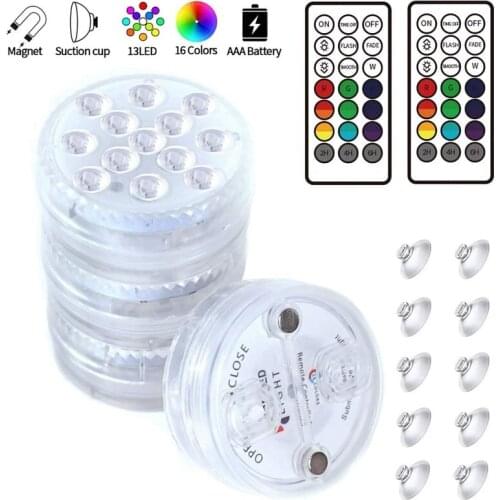 13leds RGB Led Submersible Light Battery Operated Underwater Night Lamp Garden Swimming Pool Light for Wedding Party Vase Bowl