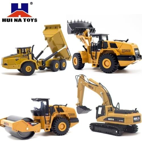 HUINA 1:50 Dump Truck Excavator Wheel Loader Diecast Metal Model Construction Vehicle Toys for Boys Birthday Gift Car Collection