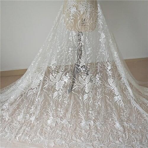 Bridal Wedding Dress Lace Fabric Luxury Sequin Evening Dress Ivory sell for 1 Yard For Bridal Lace