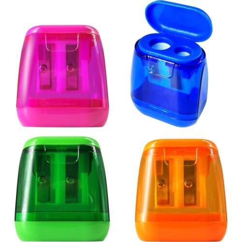 4PCS Colorful Pencil Sharpener Manual Portable Dual Holes Pencil Sharpeners with Lid for Kids & Adults Travel School Office