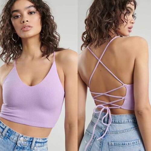 Halter Tops Women Backless Bandage Sexy Crop Tops Women Solid Cotton Underwear Bra Tops for Women Summer