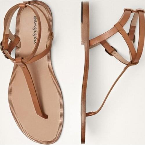 2021 Summer Flip Flops Shoes Woman Brown Ankle Buckle Flat With Gladiator Sandals Flats Bohemia Vacation Shoe Slides Sandalias