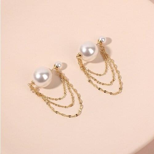 Chain Pearl Earrings Womens Tassel Stud Earrings