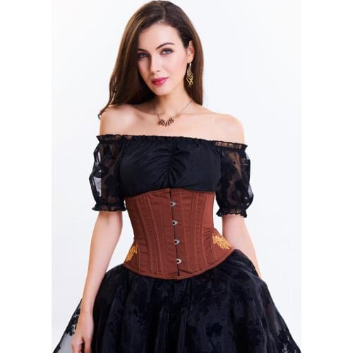 Womens Cincher Corset Embroidered Lace Up Shapewear Waist Trainer