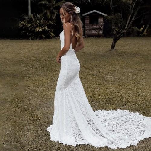 BeryLove White Mermaid Backless Wedding Dress Lace Applique Sweetheart Bridal Dress Long Embroidered Fish Tail vestido novia
