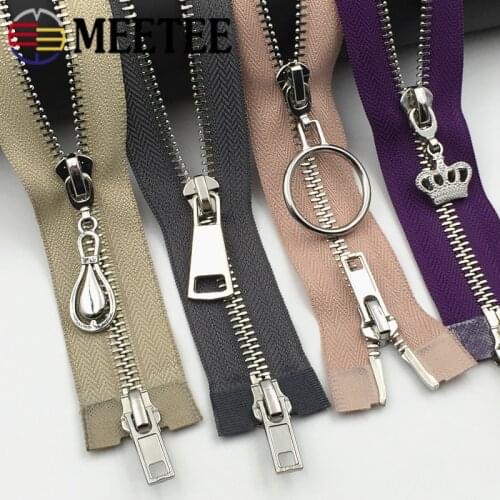 1pc Meetee 80/100/120cm Auto Lock Metal Zipper Double-slider Zippers for Jackets Coat DIY Bag Clothing Sewing Accessories ZA157