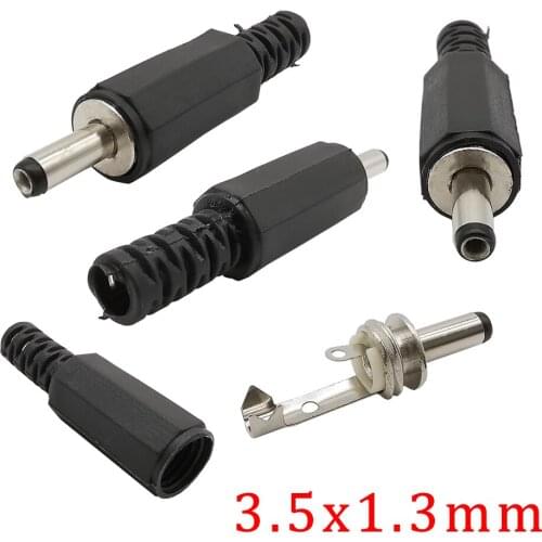 10Pcs 3.5mmx1.3mm DC Power Male Plug Solder DC Power Tip Jack Adapter 3.5*1.3mm Male Socket Mount Plug Wire Terminals Connector