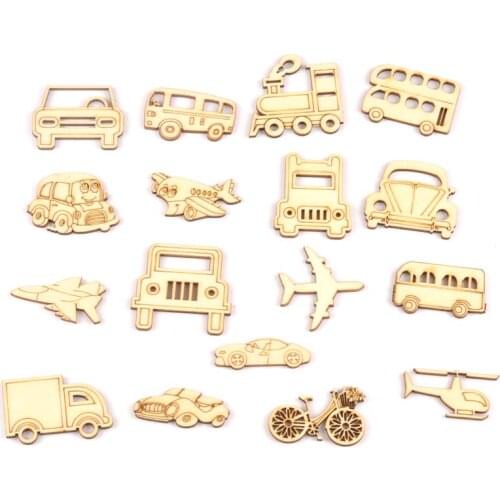 10pcs Mixed Cars and aircraft Wooden Scrapbooking Art Collection Craft for Handmade Accessory Sewing Home Decoration M2137