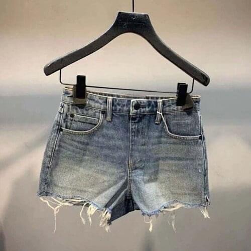 100% Cotton Brand Fashion Women High-end Luxury Summer Vintage Raw Denim Shorts