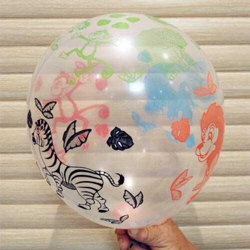 100pcs/lot 12 inch Transparent Animal Print Balloon Happy Birthday Party Balloon Childrens toy Balloon Transparent Color Animal