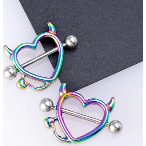 2Pcs Breast Piercing Jewelry Stainless Steel Heart Nipple Piercing Bar Nipple Rings Shield Cover Barbell Sexy Piercings 14G