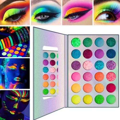 24 Colors Luminous Neon Pearl Glitter Metallic Eyeshadow Palette Cosmetic Makeup Eye Shadow Clubing Party Colorful Eye shadow