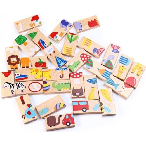 28pcs Domino Building Blocks Kids Cartoon Animal Image Colored Assembling Blocks Baby Educational Toys For Children Special Gift