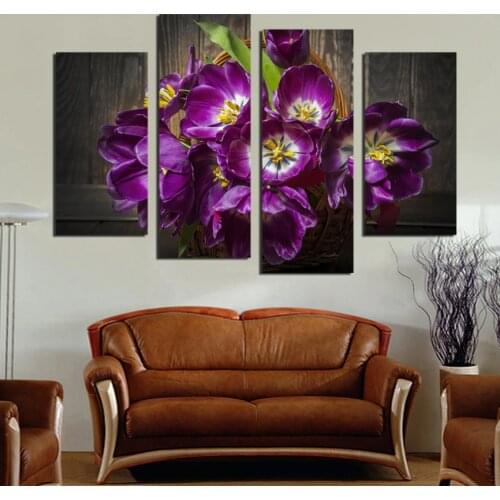 4 piece large canvas art modern purple flower picture canvas painting home wall decor for living room mass effect artworks