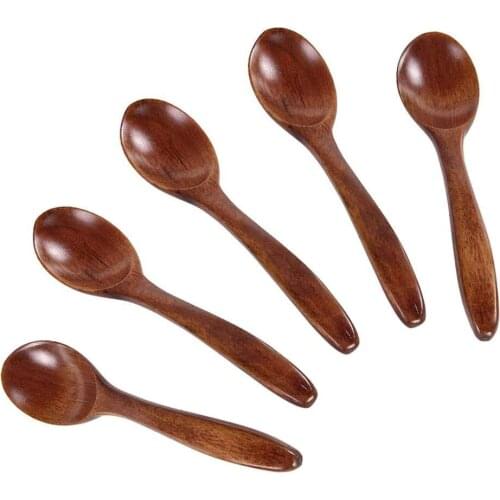 5pcs Wooden Spoon with Handle Soup Spoons for Eating Mixing Stirring Cooking Kitchen Teaspoon Tableware Table Accessories
