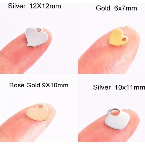 50pcs Stainless Steel Silver & Gold &Rose Gold Tone Blank Stamping Tags Necklace Logo Heart Tag for Logos Not Turn Off Color