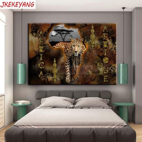 5D Diy Diamond Painting Cross Stitch full Square Diamond Embroidery Africa map and cheetah picture for room Decor H2458
