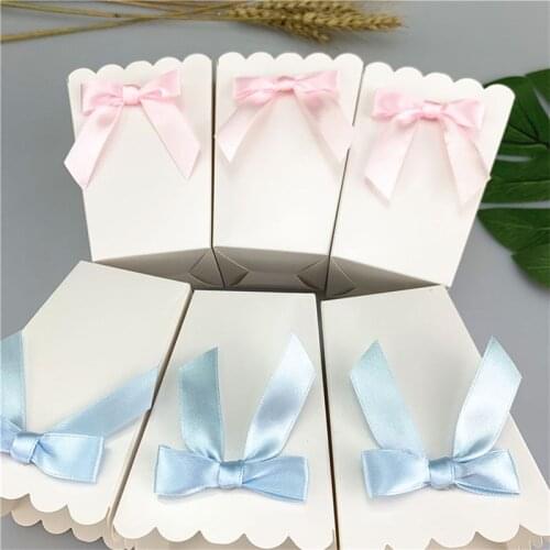 6pcs/set Paper Popcorn Snack Boxes Bow Party Supplies Candy Bags Treat Boxes Birthday Party Wedding Table Supplies Baby Shower