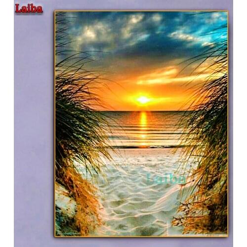 DIY rhinestone 5D Diamond Painting Sunset Beach Resin circular drill Embroidery Cross Stitch Mosaic Rhinestone decoration puzzle