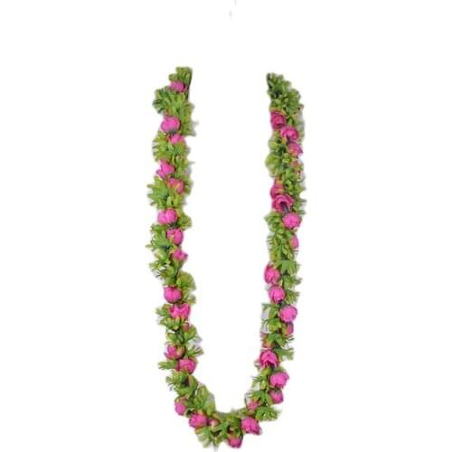 Free Shipping HL0045-1 50Pcs/lot 150cm 5 Colors Artificial Velvet Rosebud&Green Leaves Lei Tropical Hawaiian Necklace Wholesale