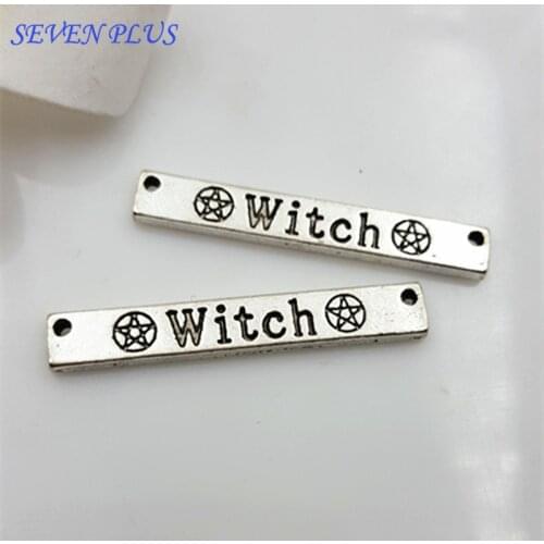 High Quality 20 Pieces/Lot 6mm*40mm Antique Silver Plated Bracelet Connector Letter Witch Charm For Jewelry Making