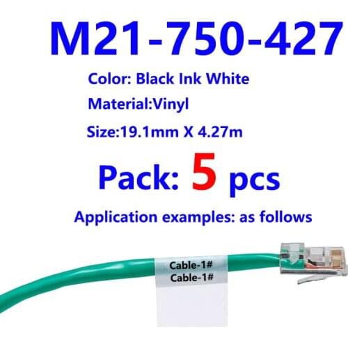 5pack Bmp21 Plus M21 750 427 Label Tape Black On White vinyl film Compatible BMP21 Plus ID PAL LABPAL Cable Label Maker BMP21 LA