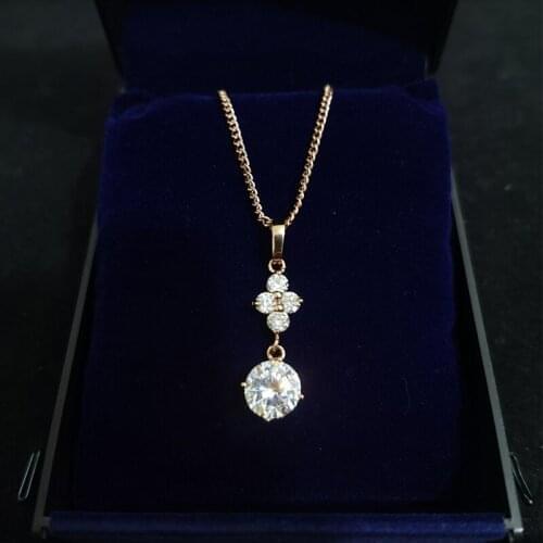 Elegant Solitaire Zirconia Flower Pendant Necklace Women Girls Big Shiny Rhinestone Rose Gold Neck Chain Jewelry Collier