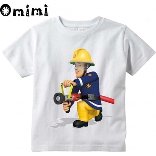 Kids Sam Fireman Firefighter Design T Shirt Boys/Girls Great Kawaii Short Sleeve Tops Childrens Funny T-Shirt,ooo3062